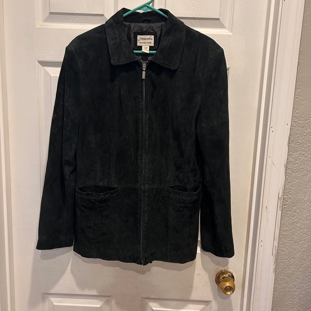 St Johns Bay Womens Washable Suede Leather Black Jacket‎ Full Zip XL Pockets